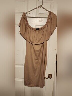 Absolutely Off-Shoulder Tan Dress